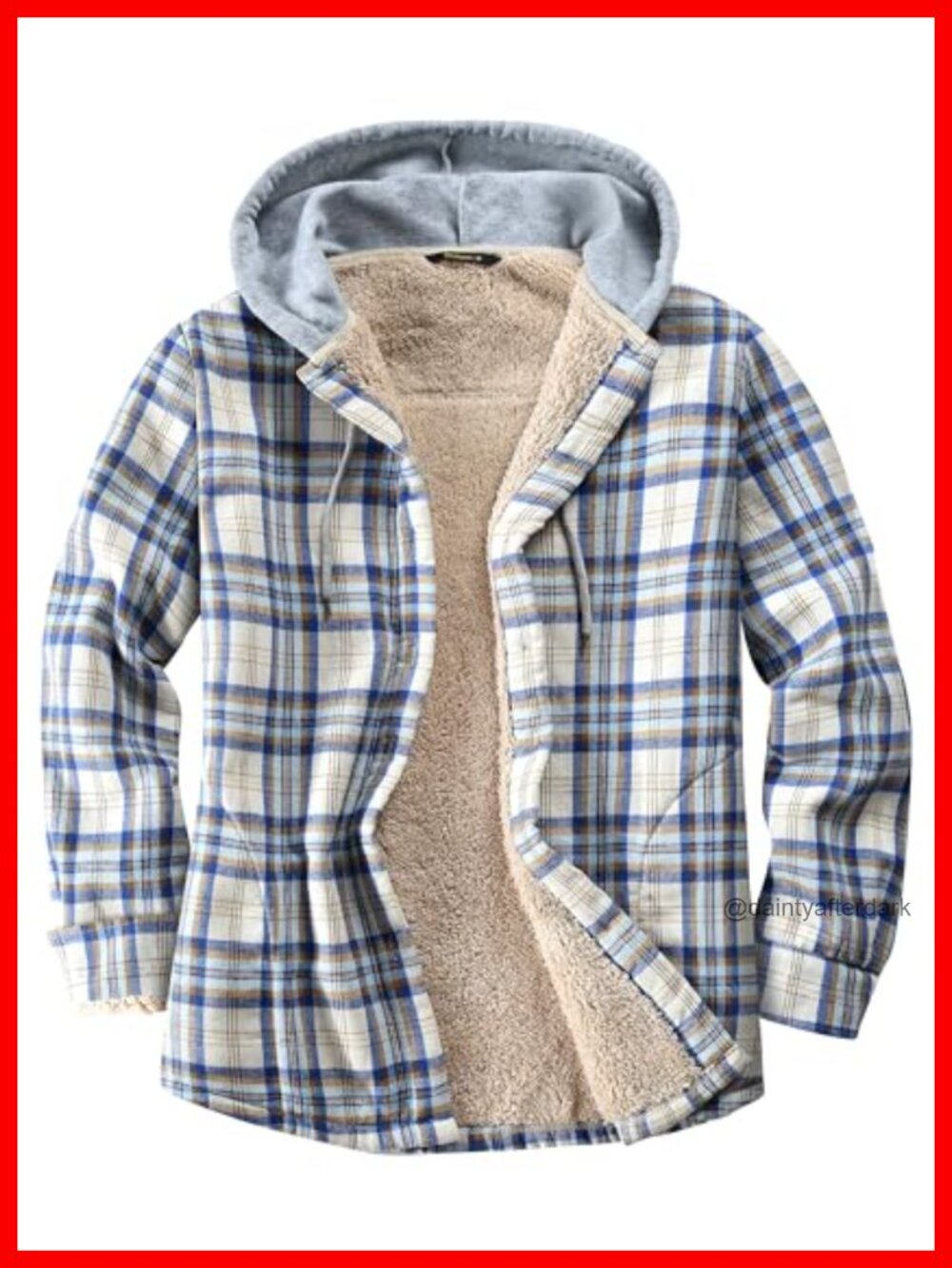 Sherpa Lined Cotton Flannel Hooded Shirt Jacket Plaid Button Down